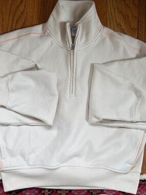 Athleta Forever Fleece 3/4 zip Cropped Sweatshirt - Pale Pink